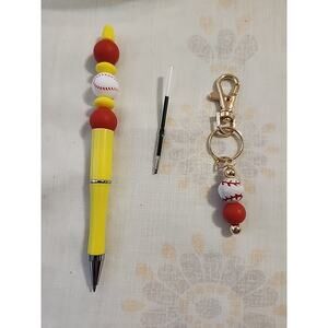 Bead Pin & Small Keychain Combo White Baseball Red Yellow Extra Ink Cartridge